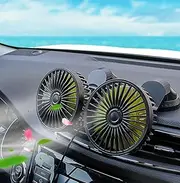 Reelau USB Car Fan for Driver, Dual Head 5V USB Car Cooling Fan for Central Console Super Strong Airflow Standing Desktop Fan Any Angle Adjustable Automobile Fan Vehicle Fan for Car Truck Van SUV RV