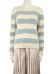 Beige & Blue Wool Striped Knit Jumper