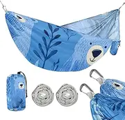 Cartoon Cute Blue Bear 330lb Capacity Camping Hammocks with Portabl Carry Bag Hanging Hammock for Outside Camping Essentials Base de hamaca para adultos