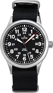 [RATIO] Field Watch Sapphire Crystal Nylon Canvas Strap Easy Reader 40mm Watch Japanese Quartz Military 100m Water Resistant Watch