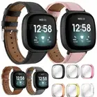 For Fitbit Versa 4 4th Gen Case + Leather Watch Band Strap Buckle Strap