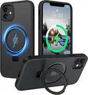 DOMAVER Case for iPhone 11 Case, [Invisible Ring Kickstand] [Support Wireless Charging] Slim Translucent Matte Magnetic Shockproof Protective Anti Slip Women Men Phone Case for iPhone 11 6.1", Black