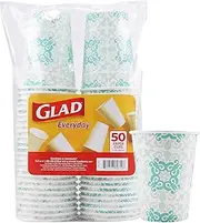 Glad Everyday Disposable Paper Cups with Aqua Victorian Design, 12 Ounces | 12 Oz Paper Cups for Everyday Use from Glad | Disposable Cups Paper | 50 Count