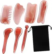 Skincare Essential Tools Set Comb Facial Massager Scraper for Face Neck Hands Pink/black