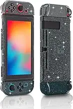 Glitter Case for Nintendo Switch, Protective Case for Nintendo Switch with a Tempered Glass Screen Protector and 6 Joy Stick Covers, Fit into The Dock Station - Black