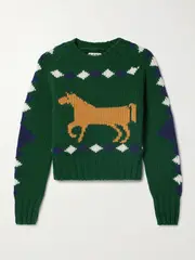 [BODE] BODE - Diamond Corral Intarsia Wool Sweater - Green - small small Green