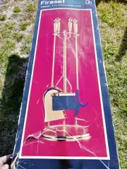 New Vintage Modern Seymour Fire Place Tool Set 5 piece polished brass finish