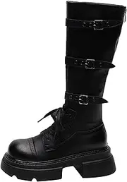 [CROSSBABY] Punk Motorcycle Boots for Men,Lace Up Military Combat Boots,Fashion Chain Motorcycle Ankle Booties with Side Zipper