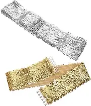 [PACKOVE] 2pcs Glittery Sequin Elastic Waist Belt for Women Shiny Belt for Dress Dance Party Halloween Comfortable Wide Band for Types