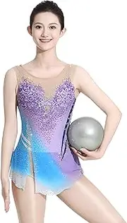 [Zagitova] Girl's Sleeveless Rhythmic Gymnastics Leotard With Rhinestone, Women's Gymnastics Wear For Competition
