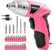Hi-Spec 27 pc Electric Screwdriver Pink 3.6V with 23 Drill Bit Set for Woman. Cordless Screwdriver Tool with Rechargeable Battery and LED Light for DIY Home & Office. Ladies