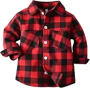 [Ikevan] Toddler Cute Blouse Kids Flannel Shirt Jacket Plaid Long Sleeve Lapel Button Down Shacket Baby Boys Girls Shirts