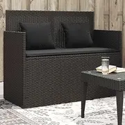 Garden Bench Garden Bench with Cushions Black Poly Rattan