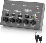 OFFCUP 4 Channel Audio Mixer, Mini 5V Ultra Compact Low-Noise Line Mixer, Metal Karaoke Sound Mixers with Separate Volume Adjustment for Guitar Bass Keyboards Stage Microphone Mixer (Grey)