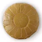 Mustard Leather Moroccan Pouf Ottoman Footstool - Brand new, Hand-made