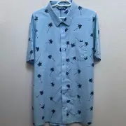 NEW Travis Mathew Blue Button Down Shirt Men's 2XL Palm Tree Graphic Print NWT