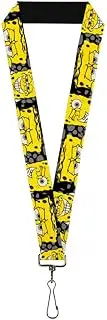 Nickelodeon Lanyard, SpongeBob Close Up Expressions Crackle Black Gray Yellow, Elastic, Yellow, 22" x 1"
