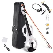 4/4 Electric Maple Violin Show Full Size Silent Fiddle Headphone Case Gift White