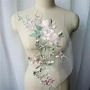Lace Applique，Embroidered Appliques， Grey Embroidered Flower Lace Fabric Appliques Collar Mesh Sew Patches for Wedding Gown Decoration Dress DIY(White)