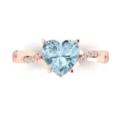 2.1 Heart Twisted Halo Real Aquamarine Promise Bridal Wedding Ring 14k Rose Gold