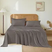 THXSILK Luxury Mulberry Silk Bed Sheets Set - 4pcs Silk Sheets Set 16" Deep Pocket - 1 Fitted Sheet, 1 Flat Sheet, 2 Silk Pillowcases with Zipper Closure - Queen, Charcoal