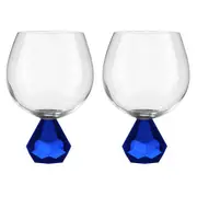 2PK Zhara Crystal 500ml Gin Glass Cup Round Cocktail Drink Glasses Set Sapphire