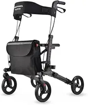 [Equipmed] EasyStride Aluminium Walking Frame Rollator, Foldable, with Bag and Seat, Titanium Colour