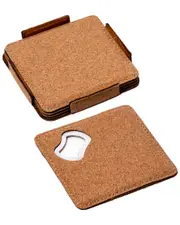 Bey-Berk Cameron 4 Cork Coasters Set with Bottle Opener