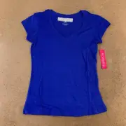 Mon'amie Girls Size Medium Cobalt Blue Short Sleeve V Neck Tee NWT