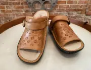 Alegria Cognac Brown Leather Swivel Strap Slide Sandals Klover 39 9 New