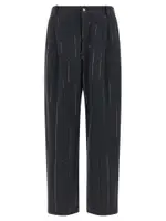 [Brunello Cucinelli] Brunello Cucinelli-Dazzling Chalk Stripe Embroidery Pantaloni Grigio-Donna S