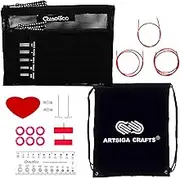 ChiaoGoo Knitting Needles Interchangeable Twist Minis Red Lace 5-Inch Needle Set Bundle with 1 Artsiga Crafts Project Bag 7500-M