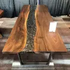 "Custom Made Solid Epoxy Dining Table – Live Edge Wooden Patio Décor"