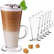 PLATINUX Coffee Glasses with Handle 270 ml Set of 6 Glass Tea Glasses Iced Coffee Glass Latte Macchiato Caffe Latte Glasses