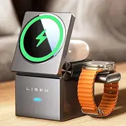 LISEN Magsafe Wireless Charger 3 in 1 Wireless Protable Charger Foldable Travel iPhone Charging Station Apple Watch Charger Stand Wireless Phone Charger for iPhone 16 Airpods iWatch (with 20W Adapter)