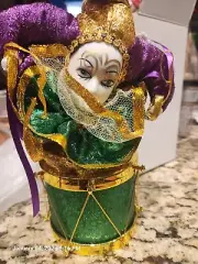 Mardi Gras Wind Up Music Box Moving Jester with box Works