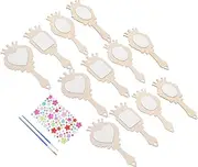 ERINGOGO Mirror Boys and Girls DIY Painting Wooden Hand Mirror for Craft Decorative