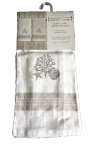 Haus and Haven Hand Towels Set of 2 Shell Cluster Coastal Summer Beach Linen