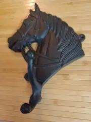 Horse Head Wall Mount Cast Iron Coat Bridle Tack Double Hook 10"