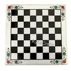 White Square Marble Coffee Table Top Chess Pattern Inlay Work Game Playing Board
