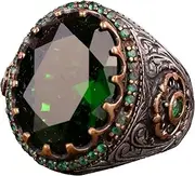 [KAMBO] Sultan Men's Ring, Silver Ring, Created Emerald Stone