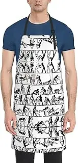 [CADREWY] Wrestlers Sports Print Adjustable Apron 28 x 33in Kitchen Apron with Pockets Versatile Unisex Chef Aprons, Black