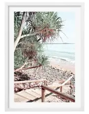 [Profile Australia] Australian Made Noosaville Beach Stairs Art Print A1 Frame in White