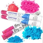 4pcs Set Confettified Holi Powder Smoke & Confetti Cannon Launcher Popper for Gender Reveal Party 45cm 2Pink + 2Blue