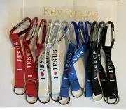 CARABINER KEY RING WITH STRAP [I LOVE JESUS] You Choose Color