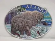 Amia Alaska Fishing Bears Hand-Painted Glass Suncatcher 5-1/4" X 7" 7423