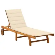 Garden Sun Lounger With Cushion Solid Acacia Wood Sunbed Adjustable Backrest