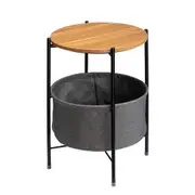 Round Side Table Bedside Storage Basket Modern Home Table with Storage Organizer
