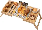Lavievert Expandable & Height Adjustable Bed Tray Table with 360° Rotating Phone Holder, Bamboo Breakfast Food Serving Tray, Portable Laptop Desk Snack Platter with Handles & Foldable Legs for Bedroom