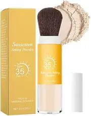 Mineral Sunscreen Powder Foundation SPF 35, With Brush,Matte Finish Buildable Long-Lasting Cosmetics, Translucent Mineral Sunscreen Setting Powder For Face Hair Scalp, Makeup